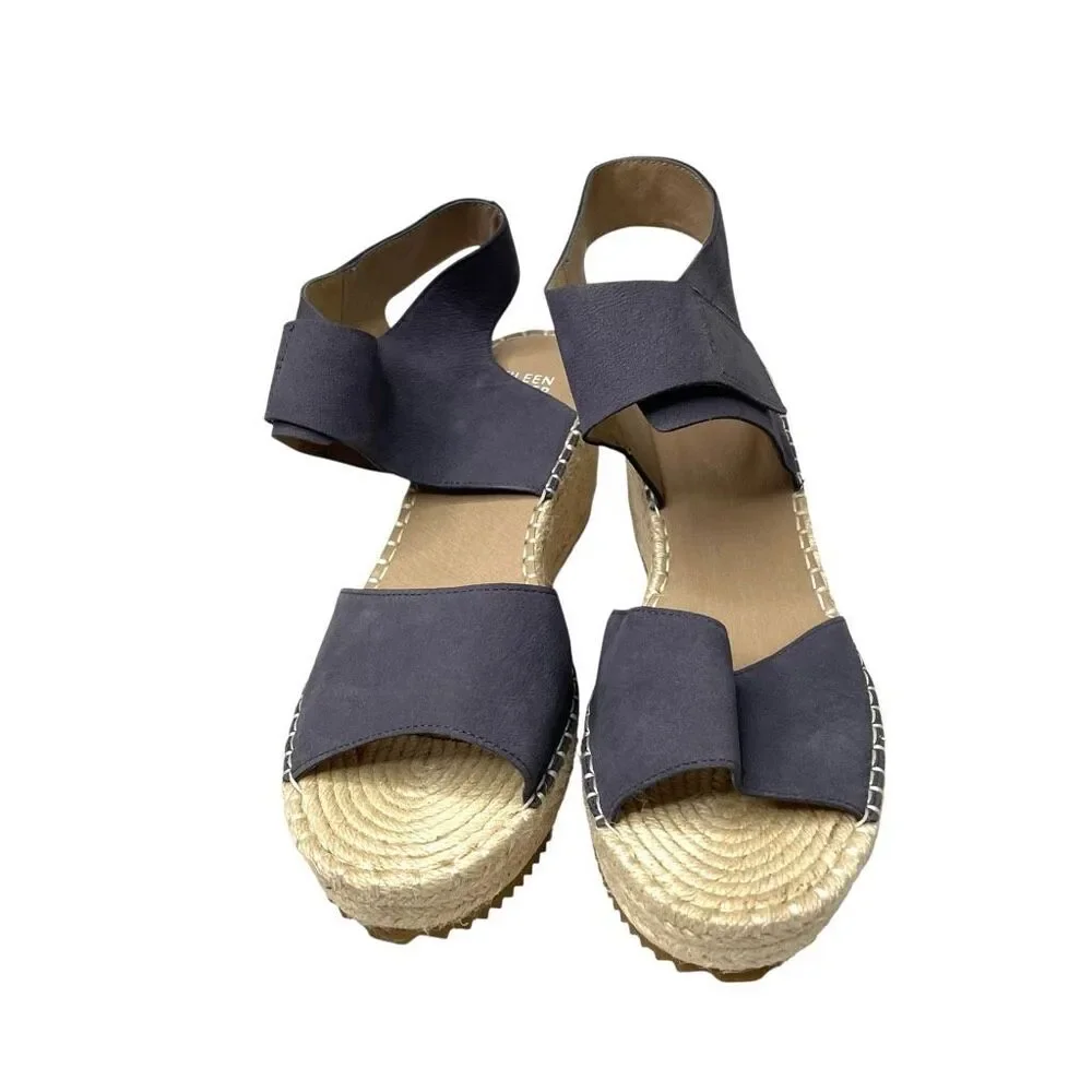 Eileen Fisher Weslia espadrille leather wedge Heels sandals‎ Size 10 blue